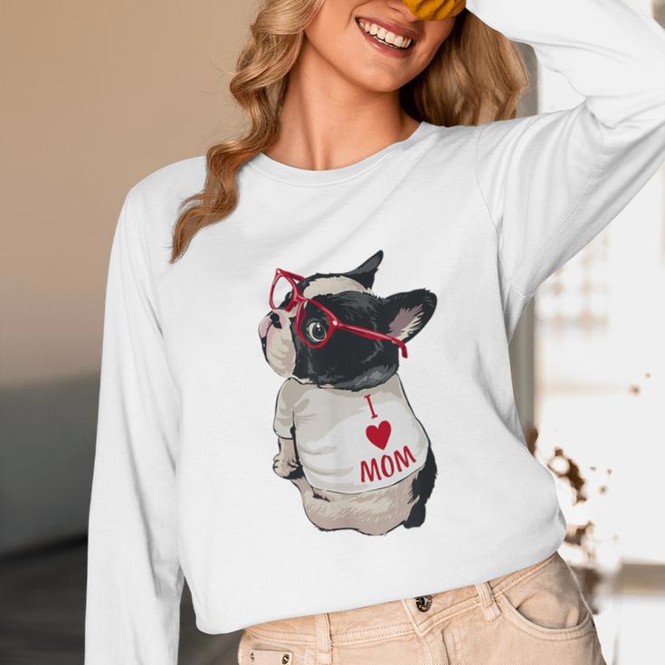 Girls I Heart Mom Love Mama Boston Terrier Dog Lover Unisex Long Sleeve T-Shirt, funny design