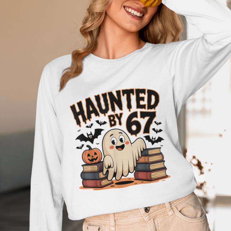 Haunted By 67 Teacher Ghost Pumpkin Halloween Costum Unisex Long Sleeve T-Shirt, funny design