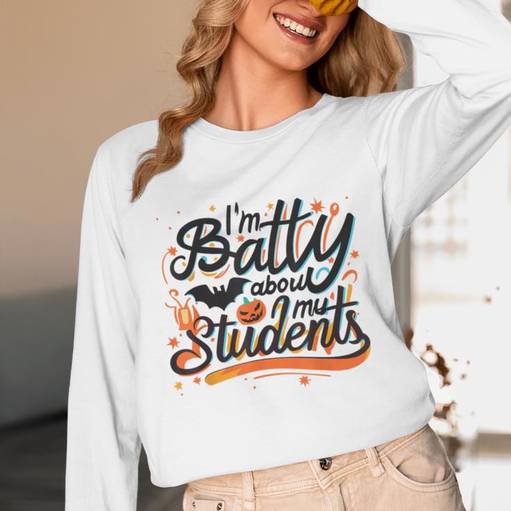 I'm Batty About My Students Watercolor Bat Teacher Halloween Unisex Long Sleeve T-Shirt, funny design