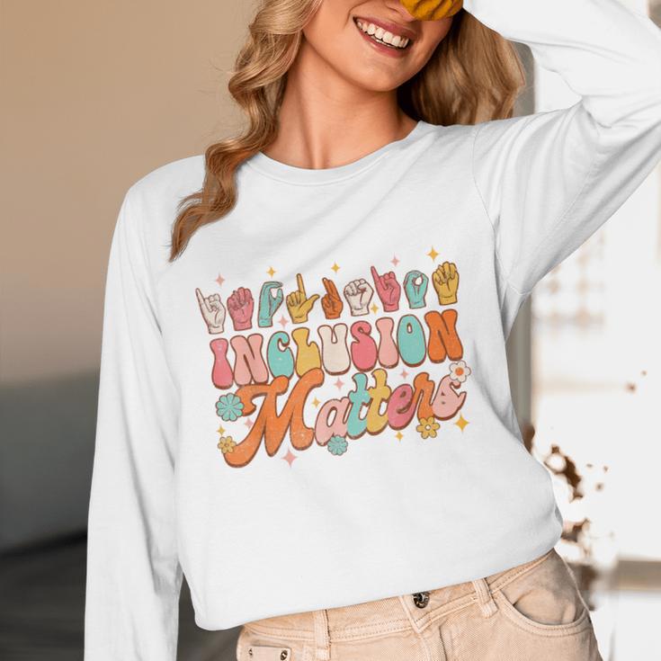 Inclusion Matters Groovy American Sign Language ASL Teacher For Men Women Unisex Long Sleeve T-Shirt, funny design