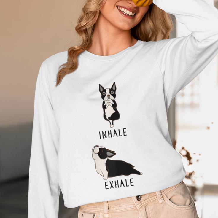Inhale Exhale Yoga Boston Terrier Tshirt Unisex Long Sleeve T-Shirt, funny design