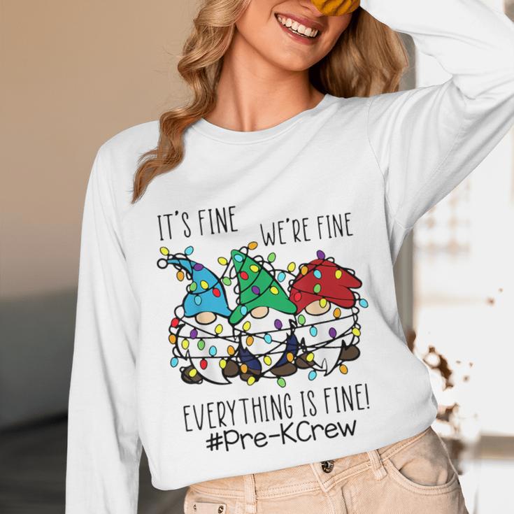 It's Fine We'Re Fine Gnome Pre-K Teacher Christmas Light For Men Women Unisex Long Sleeve T-Shirt, funny design