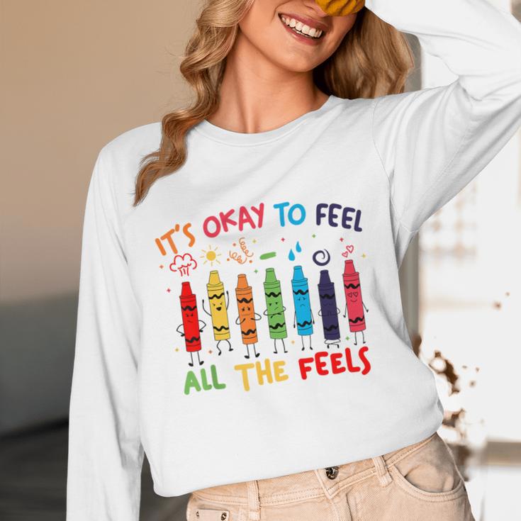 Its Okay To Feel All The Feels Mood Color Crayons Teacher Unisex Long Sleeve T-Shirt, funny design Its Okay To Feel All The Feels Mood Color Crayons Teacher Unisex Long Sleeve T-Shirt, funny design
