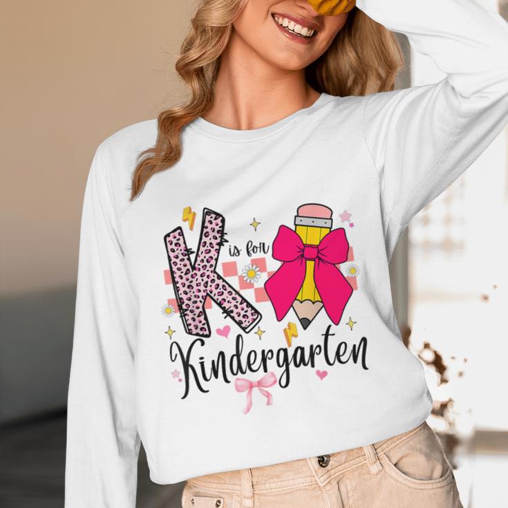 K Is For Kindergarten Teacher Coquette Bow Back To School Unisex Long Sleeve T-Shirt, funny design K Is For Kindergarten Teacher Coquette Bow Back To School Unisex Long Sleeve T-Shirt, funny design