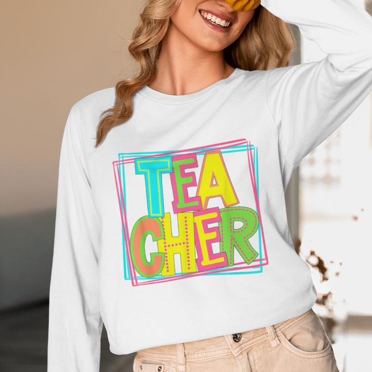 Neon Retro Teacher Cute Teacher Team New Teacher Back To Sch Unisex Long Sleeve T-Shirt, funny design