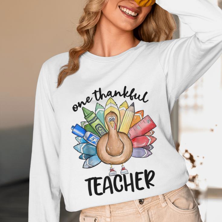 One Thankful Teacher Turkey Pencil Thanksgiving Teachers Unisex Long Sleeve T-Shirt, funny design