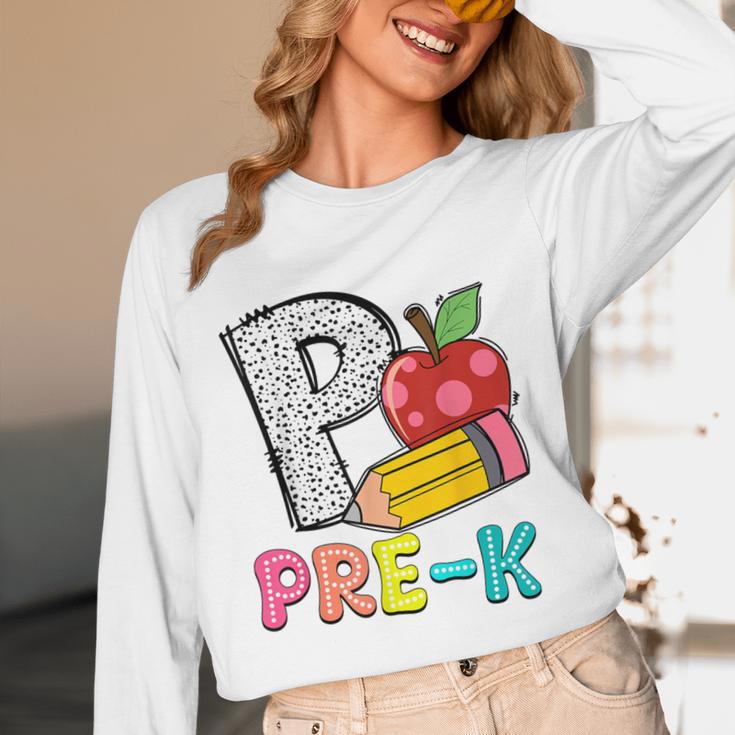P Is For Pre-K Teacher Pencil Apple Back To School Unisex Long Sleeve T-Shirt, funny design P Is For Pre-K Teacher Pencil Apple Back To School Unisex Long Sleeve T-Shirt, funny design