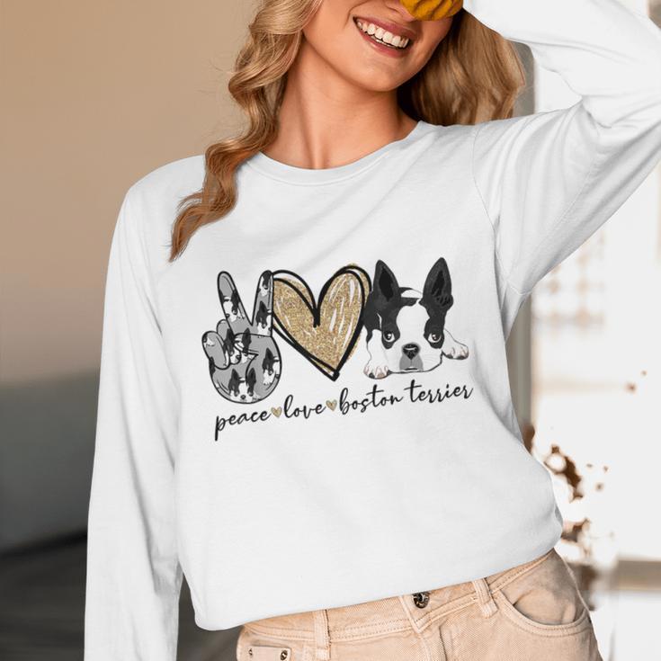 Peace Love Boston Terrier Boston Terrier Lover Dog Mom Unisex Long Sleeve T-Shirt, funny design