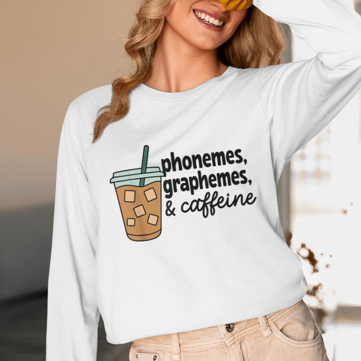 Phonemes Graphemes And Caffeine Coffee Teacher Appreciation Unisex Long Sleeve T-Shirt, funny design Phonemes Graphemes And Caffeine Coffee Teacher Appreciation Unisex Long Sleeve T-Shirt, funny design