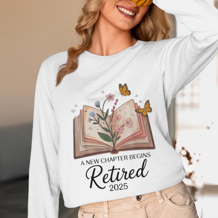 Retired 2025 A New Chapter Begins Retirement Teacher Book Unisex Long Sleeve T-Shirt, funny design