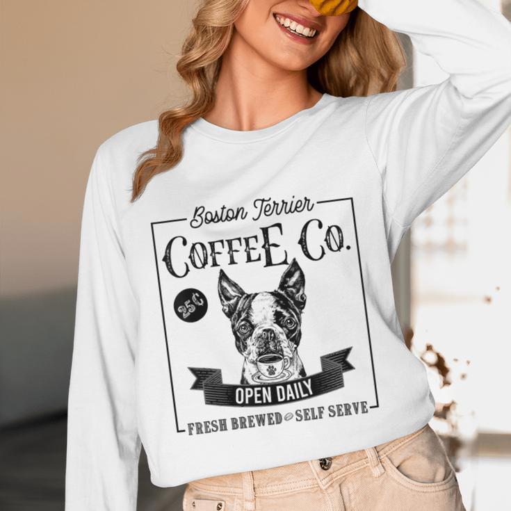 Retro Boston Terrier Coffee Dog Mom Coffee Lover Unisex Long Sleeve T-Shirt, funny design