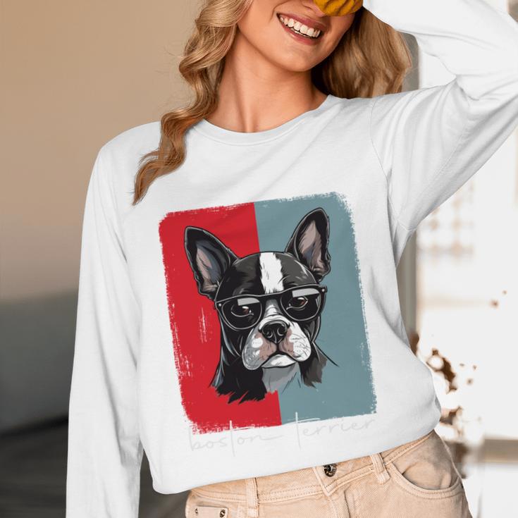 Retro Boston Terrier Dog Lover Bostie Mom Dad Dog Owner Unisex Long Sleeve T-Shirt, funny design