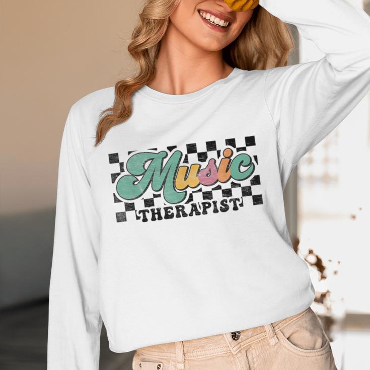 Retro Checkered Music Therapist Squad Music Therapy Teacher For Men Women Unisex Long Sleeve T-Shirt, funny design