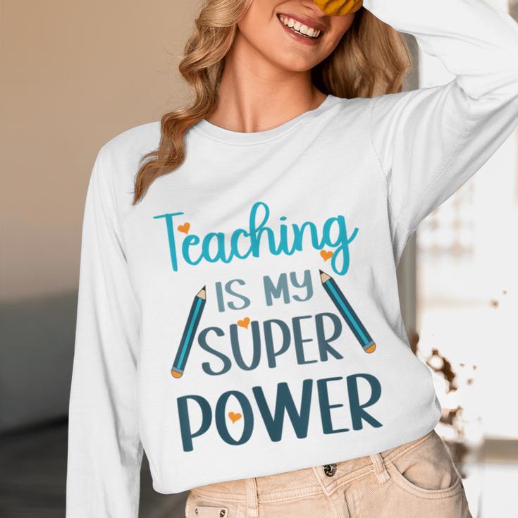 Retro Groovy Teaching Is My Super Power Teacher's Present Men Women Unisex Long Sleeve T-Shirt, funny design