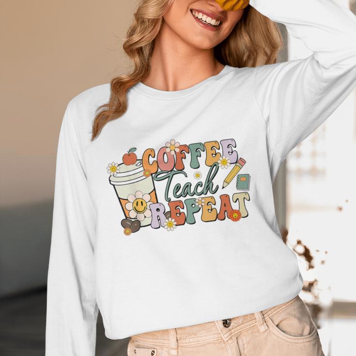 Retro Grovvy Coffee Teach Repeat Teacher Unisex Long Sleeve T-Shirt, funny design