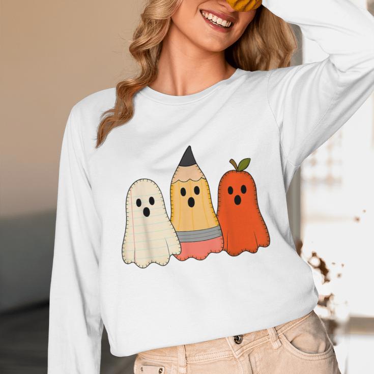 Retro Pencil Ghost Boo Spooky Teacher Halloween Costume Unisex Long Sleeve T-Shirt, funny design