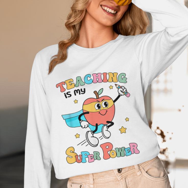 Retro Teaching Is My Superpower Apple Teacher Appreciation Unisex Long Sleeve T-Shirt, funny design Retro Teaching Is My Superpower Apple Teacher Appreciation Unisex Long Sleeve T-Shirt, funny design