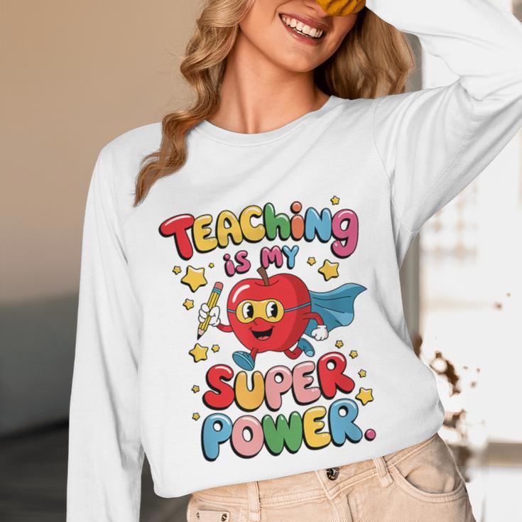 Retro Teaching Is My Superpower Apple Teacher Appreciation Unisex Long Sleeve T-Shirt, funny design Retro Teaching Is My Superpower Apple Teacher Appreciation Unisex Long Sleeve T-Shirt, funny design