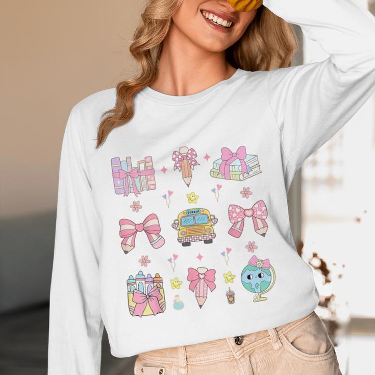 School Pencils And Bows Teacher Bow Coquette Pencil Girls Unisex Long Sleeve T-Shirt, funny design School Pencils And Bows Teacher Bow Coquette Pencil Girls Unisex Long Sleeve T-Shirt, funny design