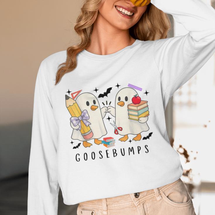 Silly Goose Spooky Teacher Halloween Cute Goosebumps Unisex Long Sleeve T-Shirt, funny design