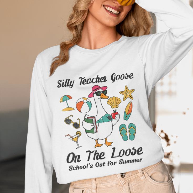 Silly Teacher Goose On The Loose School Out Summer Women Men Unisex Long Sleeve T-Shirt, funny design