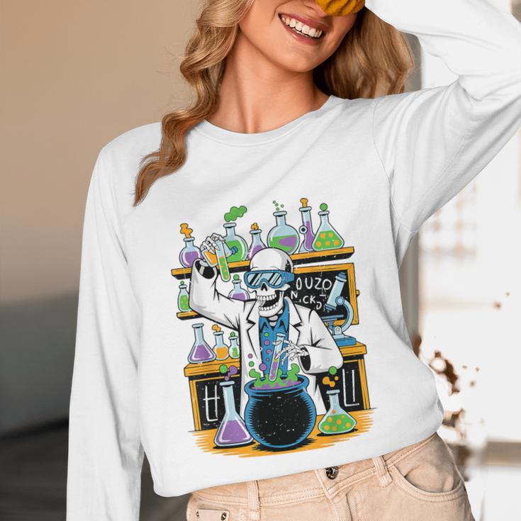 Skeleton Mad Scientist Halloween Costume Science Teacher Unisex Long Sleeve T-Shirt, funny design