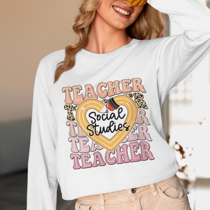 Social Studies Teacher Pencil Heart Leopard Back To School Unisex Long Sleeve T-Shirt, funny design Social Studies Teacher Pencil Heart Leopard Back To School Unisex Long Sleeve T-Shirt, funny design