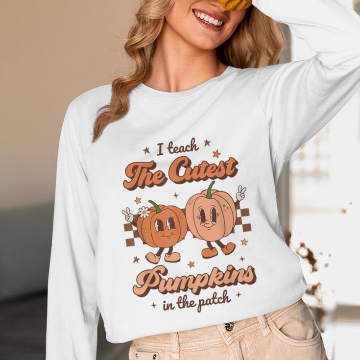 I Teach The Cutest Pumpkins In The Patch Retro Teacher Fall Unisex Long Sleeve T-Shirt, funny design