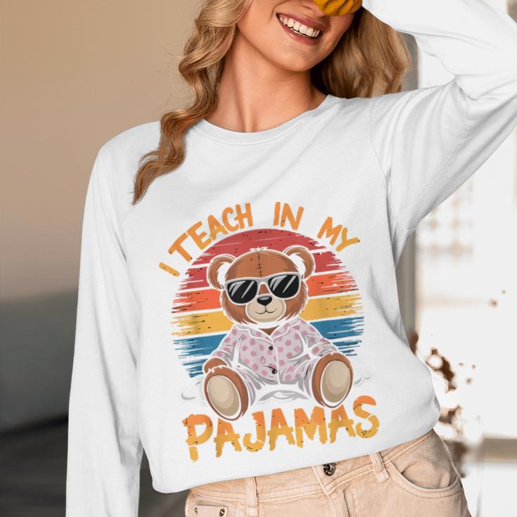 I Teach In My Pajamas Teacher Sunset Bear Retro Unisex Long Sleeve T-Shirt, funny design I Teach In My Pajamas Teacher Sunset Bear Retro Unisex Long Sleeve T-Shirt, funny design