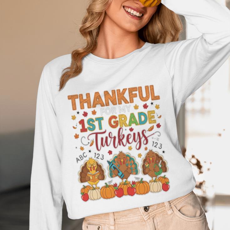 Teach Thanksgiving Teacher Thankful For My 1st Grade Turkeys Unisex Long Sleeve T-Shirt, funny design