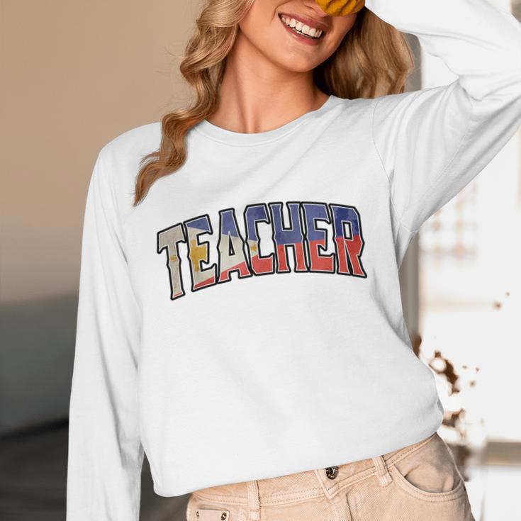 Teacher Filipino Vintage Heritage DNA Flag Unisex Long Sleeve T-Shirt, funny design Teacher Filipino Vintage Heritage DNA Flag Unisex Long Sleeve T-Shirt, funny design