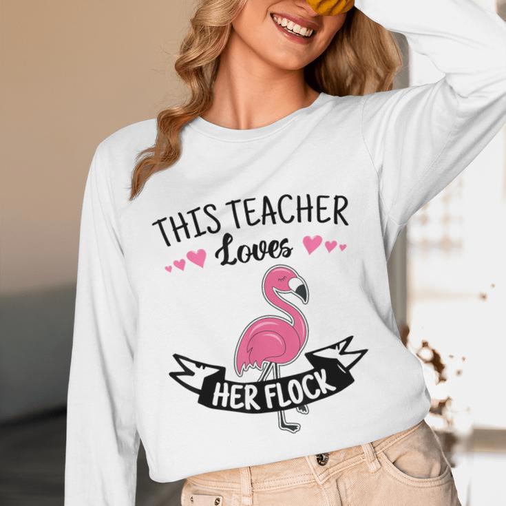 This Teacher Loves Her Flock Cute Flamingo Teacher Unisex Long Sleeve T-Shirt, funny design This Teacher Loves Her Flock Cute Flamingo Teacher Unisex Long Sleeve T-Shirt, funny design