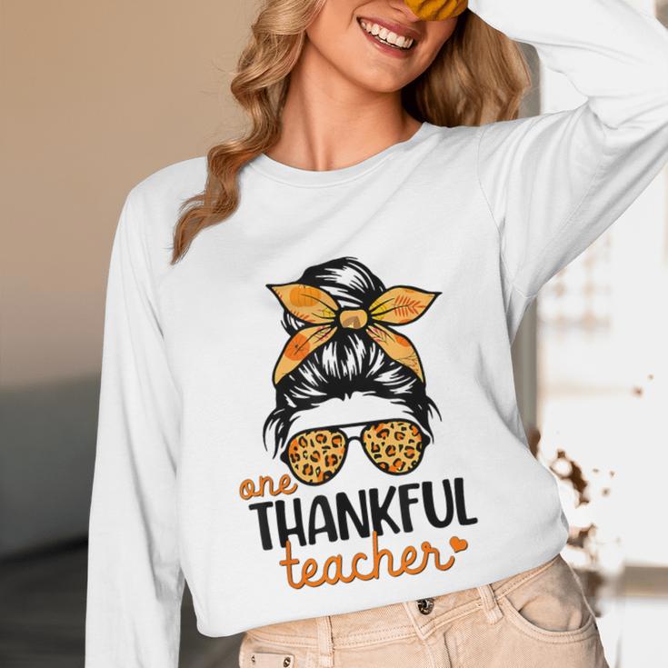 Thanksgiving Shirt Teacher Women Messy Bun Thankful Teacher Unisex Long Sleeve T-Shirt, funny design Thanksgiving Shirt Teacher Women Messy Bun Thankful Teacher Unisex Long Sleeve T-Shirt, funny design