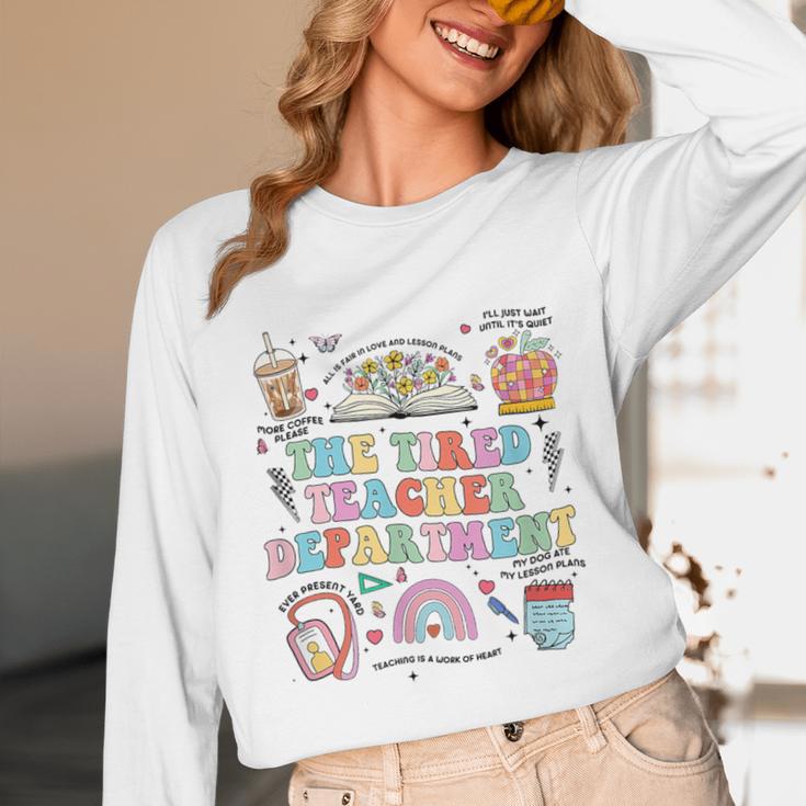 The Tired Teachers Department Retro Groovy Back To School Unisex Long Sleeve T-Shirt, funny design The Tired Teachers Department Retro Groovy Back To School Unisex Long Sleeve T-Shirt, funny design