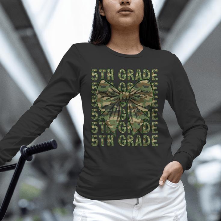 5th Grade Teacher Student Camo Bow Back To School Unisex Long Sleeve T-Shirt, novelty gifts, funny gifts