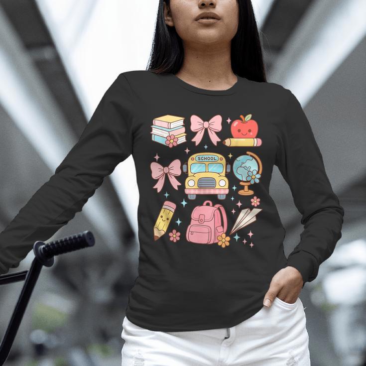 Back To School Coquette Teacher Women Girl Kindergarten PreK Unisex Long Sleeve T-Shirt, novelty gifts, funny gifts Back To School Coquette Teacher Women Girl Kindergarten PreK Unisex Long Sleeve T-Shirt, novelty gifts, funny gifts