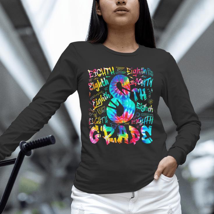 Back To School Eighth 8th Grade Tie Dye Typography Teacher Unisex Long Sleeve T-Shirt, novelty gifts, funny gifts