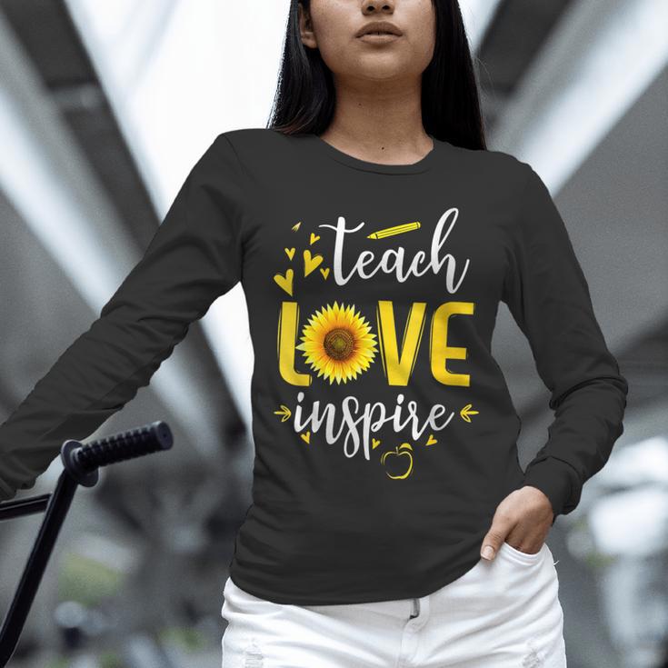 Back To School Teach Love And Inspire Teacher Sunflower Unisex Long Sleeve T-Shirt, novelty gifts, funny gifts