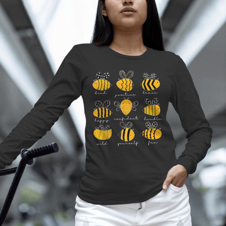 Bee Kind Positive Brave Happy Confident Humble Teacher Unisex Long Sleeve T-Shirt, novelty gifts, funny gifts