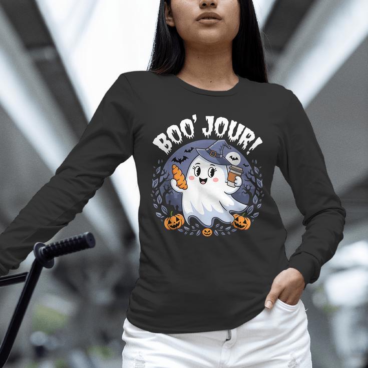 Boo Jour Ghost Halloween French Teacher Cute Coffe Croissant Unisex Long Sleeve T-Shirt, novelty gifts, funny gifts