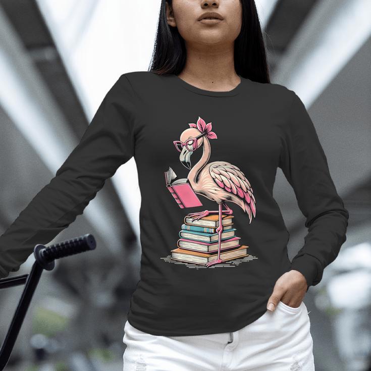 Book Lover Cute Flamingo Reading Teacher Librarian Women Unisex Long Sleeve T-Shirt, novelty gifts, funny gifts