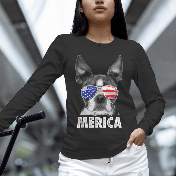 Boston Terrier 4th Of July Merica Men Women USA Flag Vintage Unisex Long Sleeve T-Shirt, novelty gifts, funny gifts