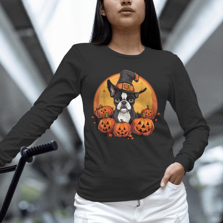 Boston Terrier Bostie Dog Breed Pet Halloween Pumpkins Unisex Long Sleeve T-Shirt, novelty gifts, funny gifts