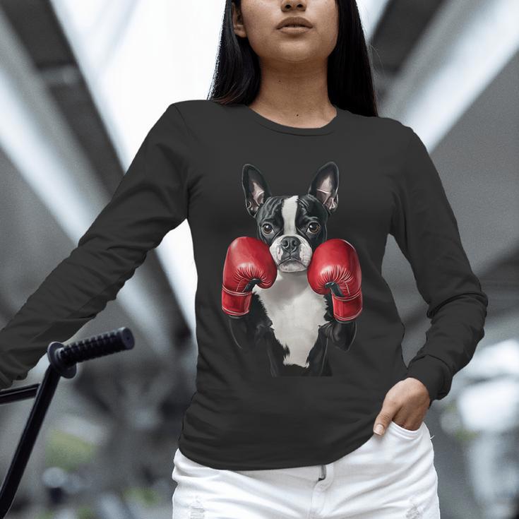 Boston Terrier Boxing Unisex Long Sleeve T-Shirt, novelty gifts, funny gifts
