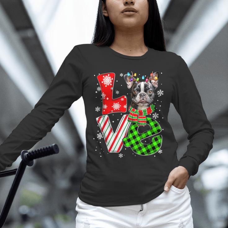 Boston Terrier Christmas Tree Lights Santa Dog Xmas For Men Women Kids Unisex Long Sleeve T-Shirt, novelty gifts, funny gifts
