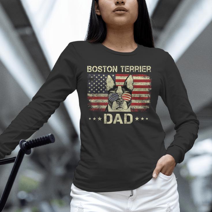 Boston Terrier Dad Dog Lovers American Flag 4th Of July For Women Men Unisex Long Sleeve T-Shirt, novelty gifts, funny gifts