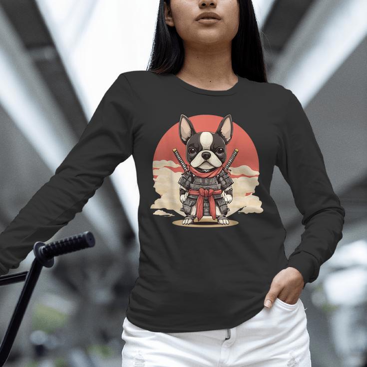 Boston Terrier Dog Japanese Style Samurai Dogs Unisex Long Sleeve T-Shirt, novelty gifts, funny gifts