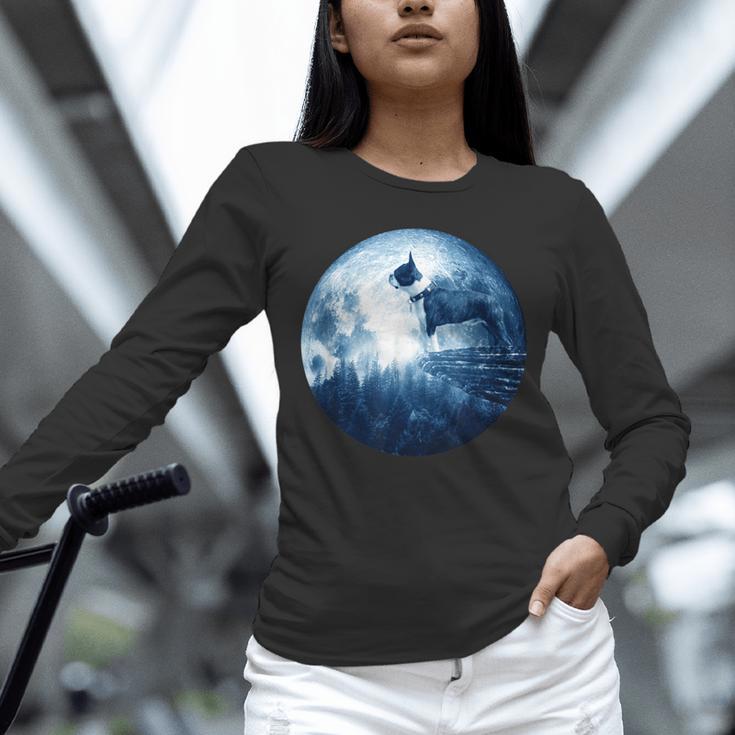 Boston Terrier Dog Moon Dog Mom Dad Women Men Dog Lovers Unisex Long Sleeve T-Shirt, novelty gifts, funny gifts