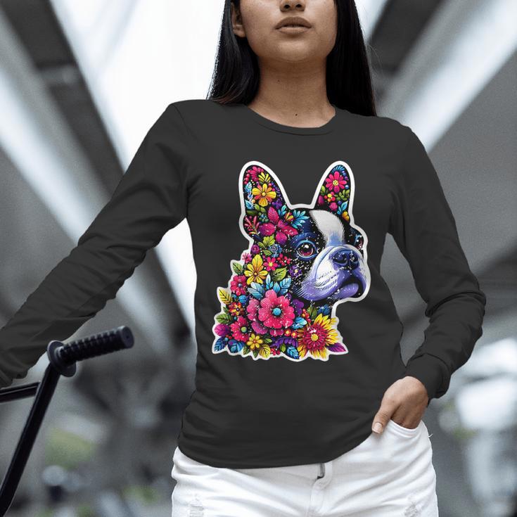 Boston Terrier Floral Vintage Dog Mom Distressed Men Women Kids Unisex Long Sleeve T-Shirt, novelty gifts, funny gifts