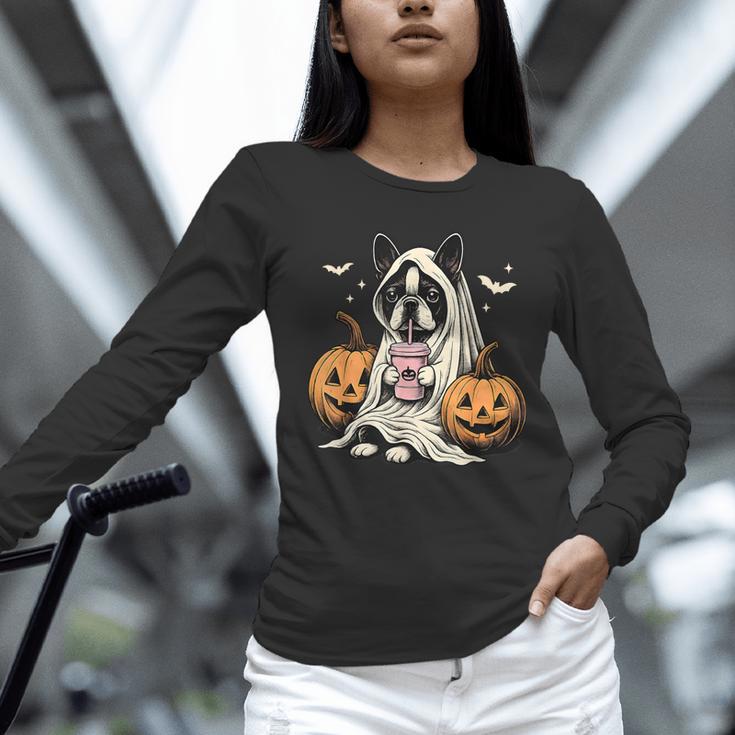 Boston Terrier Ghost Boo Halloween Costume Spooky Season Unisex Long Sleeve T-Shirt, novelty gifts, funny gifts